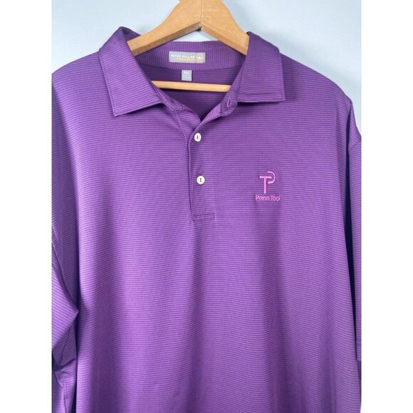Peter Millar Summer Comfort Golf Polo Penn Tool Shirt 2XL Purple Stripe Stretch - Picture 1 of 12